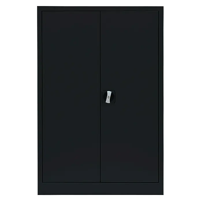 Lüllmann Metall-Mehrzweckschrank - H x B x T: 120 x 80 x 38,3 cm, Tiefschwarz, Fertig montiert, Anzahl Böden: 2 Stk. - Schwarzer Büroschrank mit zwei Türen und silbernem Griff. Ideal für die Aufbewahrung von Akten und Büromaterialien.