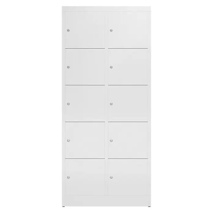 Lüllmann ClassiX Schließfachschrank - H x B x T: 180 x 80 x 50 cm, Signalweiß, Fertig montiert, Anzahl Fächer: 10 Stk. - Weißer Schließfachschrank mit acht Fächern in zwei Spalten, ideal für die Aufbewahrung von persönlichen Gegenständen.