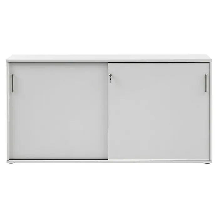 Schildmeyer 1500 Schiebetür Schrank - L x B x H: 41 x 160,2 x 84,2 cm, Lichtgrau - Ein weißer Büroschrank mit zwei Schiebetüren, einem Schloss und Griffen. Ideal zur Aufbewahrung von Dokumenten und Büromaterial.