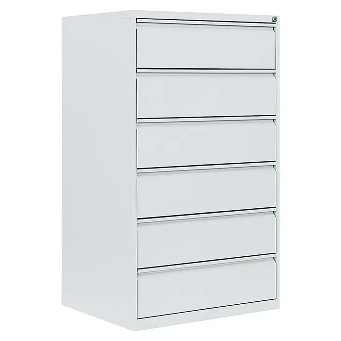 Lüllmann Hängeregisterschrank - H x B x T: 132 x 76 x 62 cm, Signalweiß, Fertig montiert, Anzahl Schubladen: 6 Stk. - Ein weißer Büroschrank mit sechs Schubladen bietet viel Stauraum für eine effiziente Organisation im Büroalltag. Ideal für Dokumente und Büromaterial.