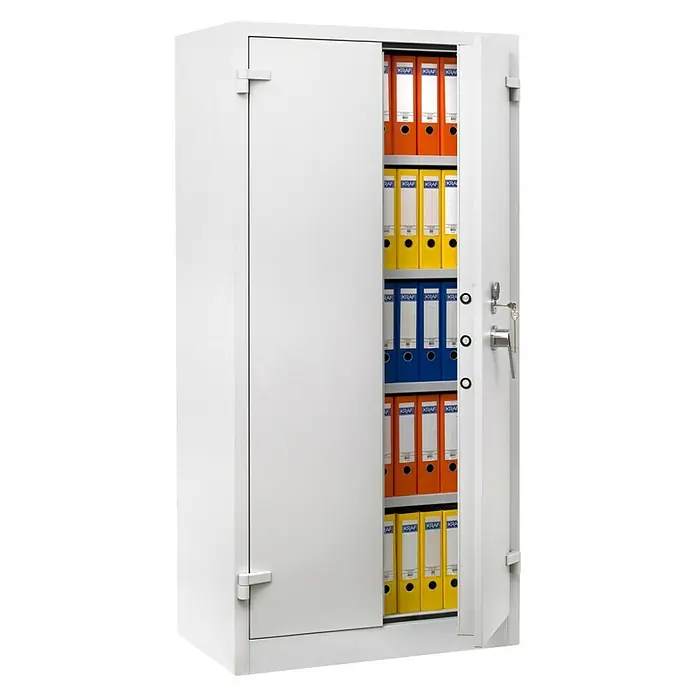 Lüllmann Metall-Mehrzweckschrank Feuergeschützt - H x B x T: 195 x 95 x 55 cm, Lichtgrau, Fertig montiert, Anzahl Böden: 4 Stk. - Der Büroschrank mit Fächern bietet viel Stauraum für Aktenordner und Unterlagen.