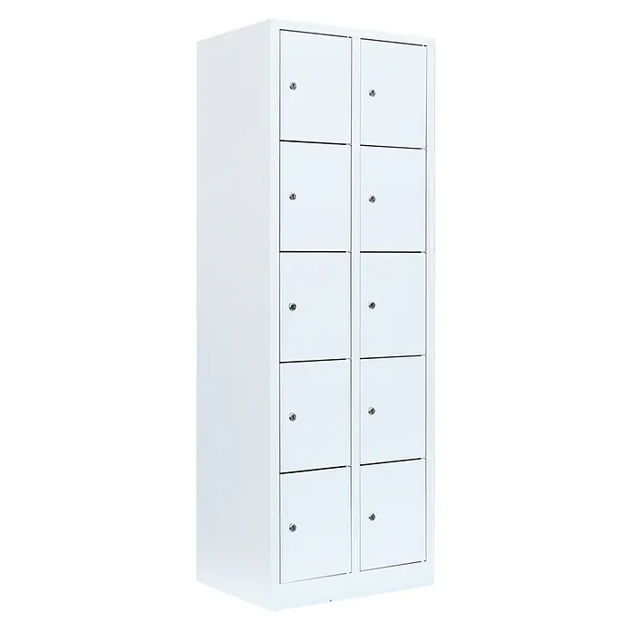 Lüllmann Schließfachschrank - H x B x T: 180 x 60 x 50 cm, Signalweiß, Fertig montiert, Anzahl Fächer: 10 Stk. - Ein weißer Spind mit 10 Fächern, ideal für die Aufbewahrung von persönlichen Gegenständen in Schulen, Büros oder Fitnessstudios.