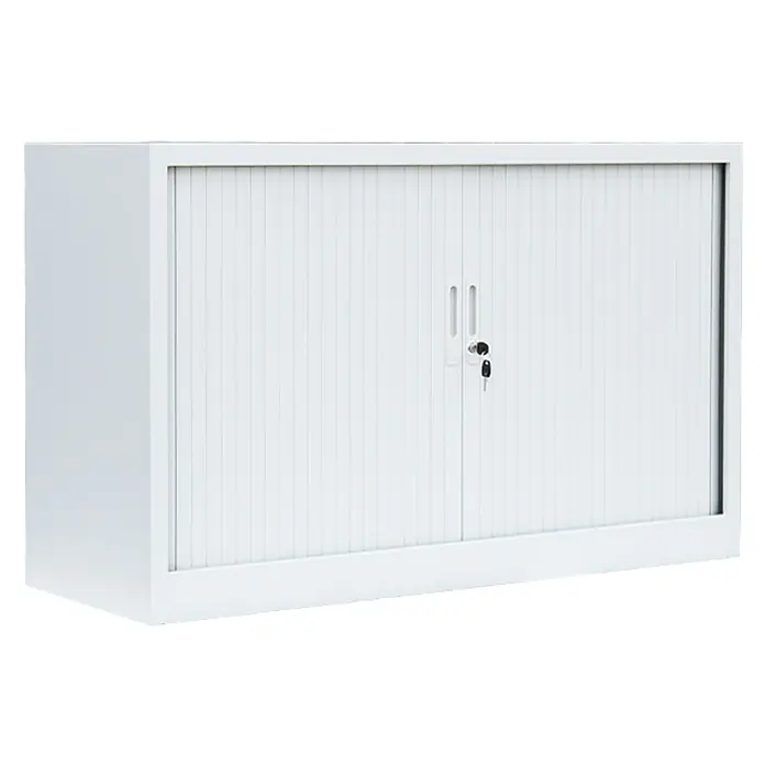 Lüllmann Rollladenschrank - H x B x T: 75 x 120 x 45,7 cm, Signalweiß, Fertig montiert, Anzahl Böden: 1 Stk. - Weißer Rolladenschrank für Büro oder Werkstatt zur sicheren Aufbewahrung von Dokumenten und Gegenständen.