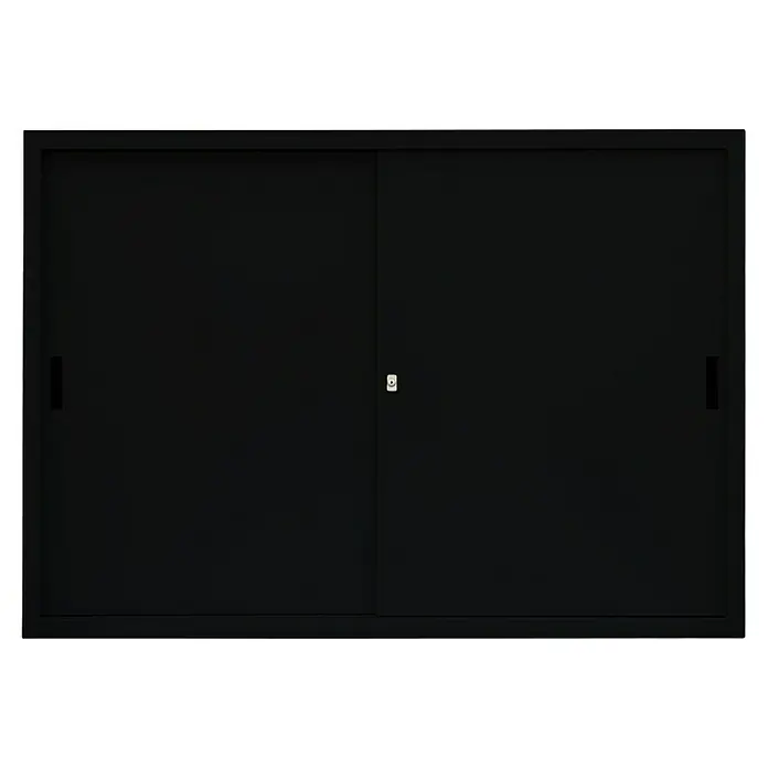 Lüllmann Schiebetür Schrank - H x B x T: 109 x 160 x 45 cm, Tiefschwarz, Fertig montiert, Anzahl Böden: 2 Stk. - Schwarzer Schiebetürenschrank mit zentralem Schloss, ideal zur Aufbewahrung und Organisation von Gegenständen.