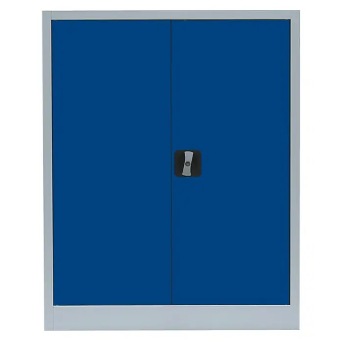 Lüllmann Metall-Mehrzweckschrank - H x B x T: 100 x 80 x 38,3 cm, Lichtgrau/Enzianblau, Fertig montiert, Anzahl Böden: 2 Stk. - Blauer Werkzeugschrank mit zwei Türen und silberfarbenem Griff. Ideal zur Aufbewahrung von Werkzeugen und Zubehör.