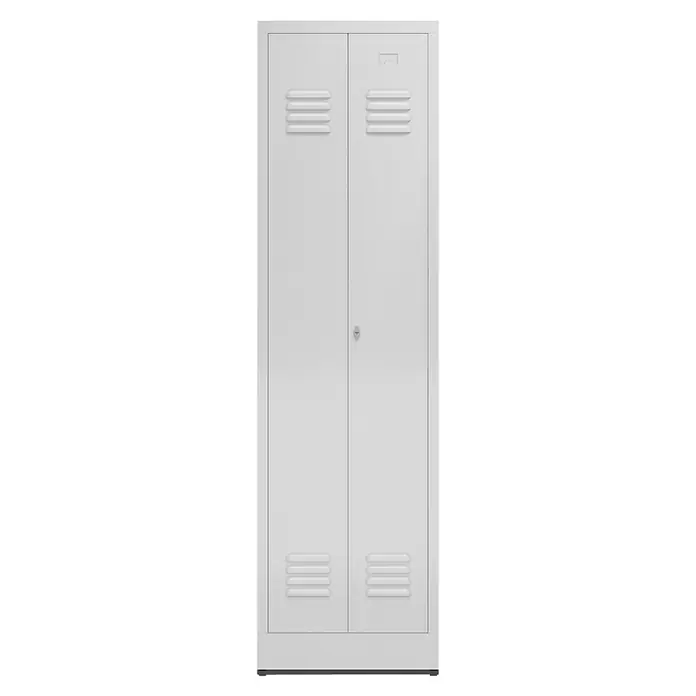 Lüllmann ClassiX Doppelspind - H x B x T: 180 x 50 x 50 cm, Signalweiß, Fertig montiert, Anzahl Fächer: 2 Stk. - Aufnahme eines weißen Metallschrankes mit zwei Türen, mit Lüftungsschlitzen versehen, ideal für Büro oder Garage.