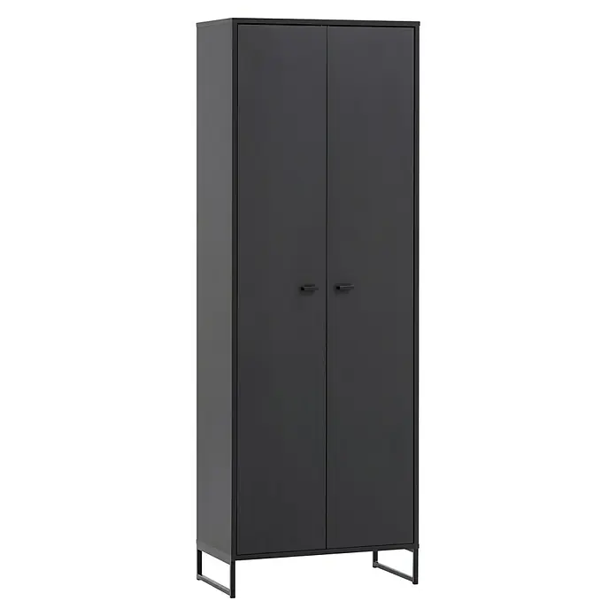 Schildmeyer Janne Schuhschrank - L x B x H: 33 x 60,2 x 169,7 cm, Schwarz - Ein eleganter, dunkelgrauer Kleiderschrank mit zwei Türen und schlichten Griffen, ideal für moderne Wohnräume.