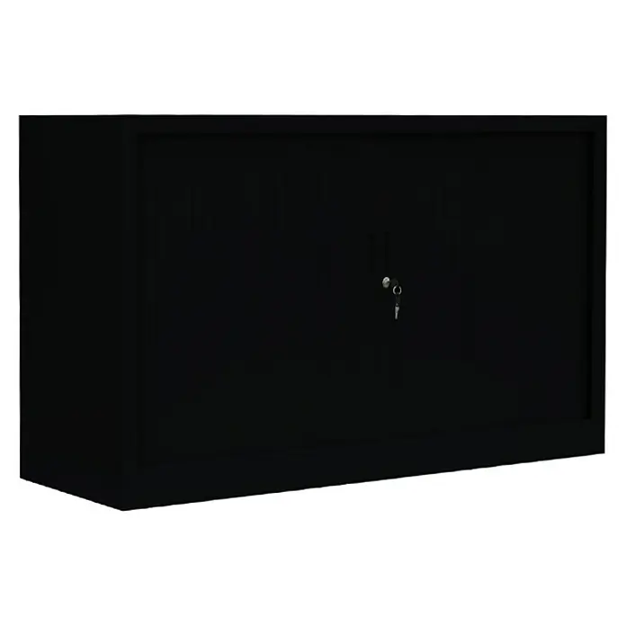 Lüllmann Rollladenschrank - H x B x T: 75 x 120 x 45,7 cm, Tiefschwarz, Fertig montiert, Anzahl Böden: 1 Stk. - Ein schwarzer Aktenschrank mit zwei Türen und einem Schloss samt Schlüssel. Ideal für die Aufbewahrung wichtiger Dokumente.