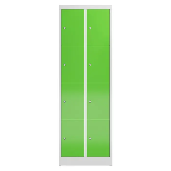 Lüllmann ClassiX Schließfachschrank - H x B x T: 180 x 59 x 50 cm, Lichtgrau/Gelbgrün, Fertig montiert, Anzahl Fächer: 8 Stk. - Der grüne Garderobenschrank bietet mit seinen acht Fächern viel Stauraum und ist ideal für Umkleideräume oder Büros geeignet.