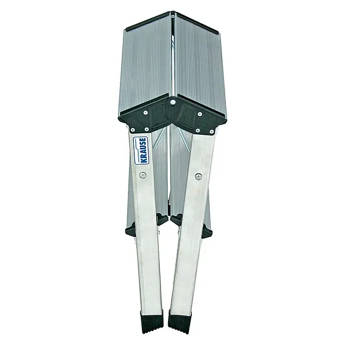 Krause Klapptritt Treppy - Anzahl Tritte: 4 Stk., Arbeitshöhe: 2,45 m, Belastbarkeit: 150 kg, Aluminium - Zusammengeklappte Krause Leiter, ideal für platzsparende Aufbewahrung und vielseitige Einsatzmöglichkeiten im Haushalt und im Beruf.