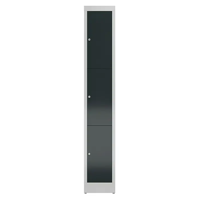 Lüllmann ClassiX Schließfachschrank - H x B x T: 180 x 31 x 50 cm, Lichtgrau/Anthrazit, Fertig montiert, Anzahl Fächer: 3 Stk. - Schmaler, grauer Spind mit drei abschließbaren Fächern. Ideal für Büros oder Umkleideräume mit wenig Platz.