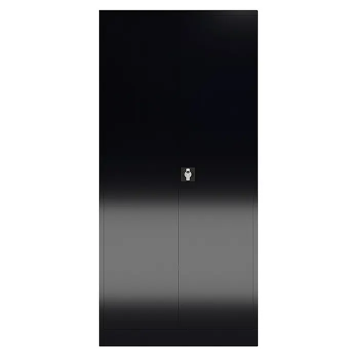 Lüllmann ClassiX Metall-Mehrzweckschrank - H x B x T: 194,5 x 92 x 50 cm, Tiefschwarz, Fertig montiert, Anzahl Böden: 4 Stk. - Abbildung eines schwarzen Aktenschranks mit zwei abschließbaren Türen. Der robuste Schrank bietet sicheren Stauraum.