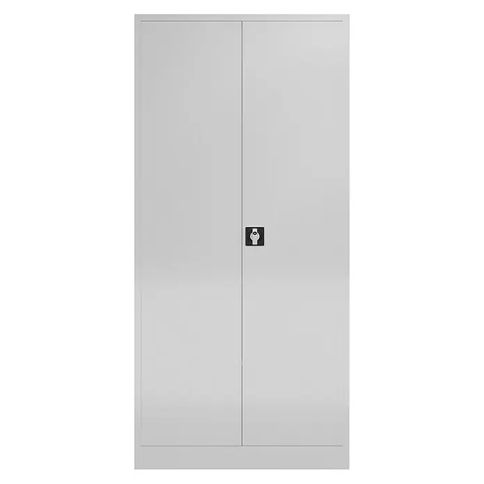Lüllmann ClassiX Metall-Mehrzweckschrank - H x B x T: 194,5 x 92 x 60 cm, Lichtgrau, Fertig montiert, Anzahl Böden: 4 Stk. - Grauer Stahlschrank mit zwei Türen und einem Drehgriffschloss in der Mitte. Ideal für Büro oder Werkstatt zur sicheren Aufbewahrung.