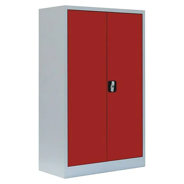 Lüllmann Metall-Mehrzweckschrank - H x B x T: 120 x 80 x 38,3 cm, Lichtgrau/Feuerrot, Fertig montiert, Anzahl Böden: 2 Stk. - Ein auffälliger roter Flügeltürenschrank mit robustem, grauem Gehäuse, ideal für Büro und Werkstatt. Solide und praktische Aufbewahrungslösung.