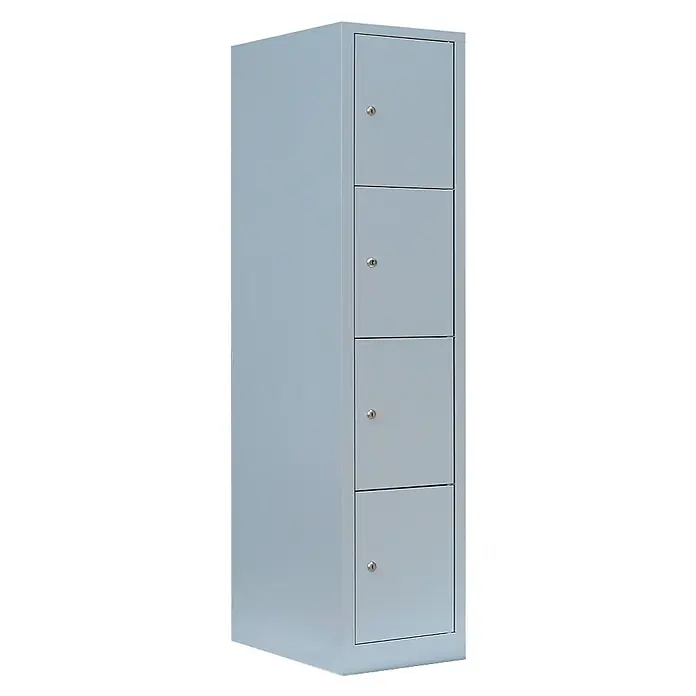 Lüllmann Schließfachschrank - H x B x T: 180 x 41,5 x 50 cm, Lichtgrau, Fertig montiert, Anzahl Fächer: 4 Stk. - Dieser hochformatige Schließfachschrank in dezentem Grau bietet vier separate abschließbare Fächer zur sicheren Aufbewahrung persönlicher Gegenstände.