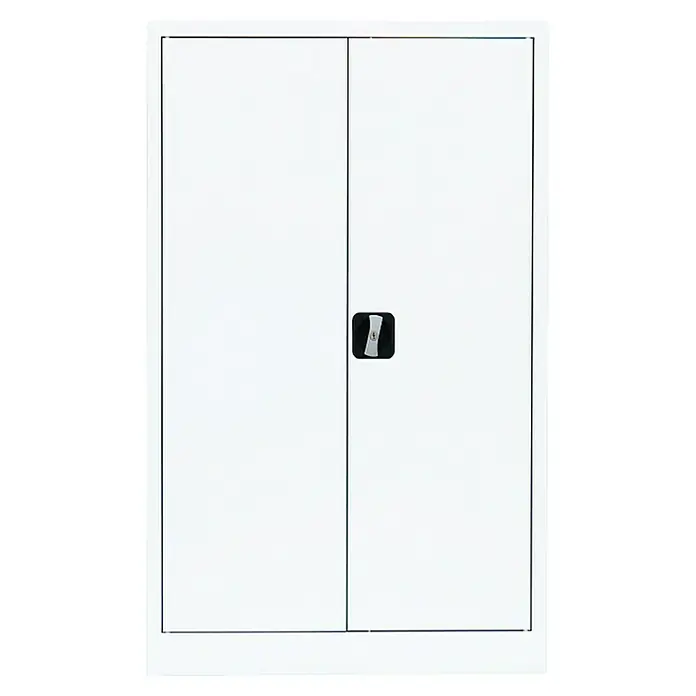 Lüllmann Metall-Mehrzweckschrank - H x B x T: 120 x 80 x 38,3 cm, Signalweiß, Fertig montiert, Anzahl Böden: 2 Stk. - Weißer abschließbarer Metallschrank mit zwei Türen und einem Griff mit Schließzylinder für die sichere Aufbewahrung von Gegenständen.