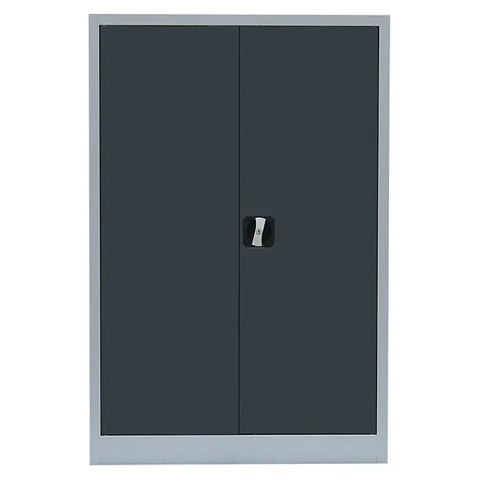 Lüllmann Metall-Mehrzweckschrank - H x B x T: 120 x 92,5 x 42,2 cm, Lichtgrau/Anthrazit, Fertig montiert, Anzahl Böden: 2 Stk. - Grauer abschließbarer Aktenschrank mit silberfarbenem Rahmen. Dieser Stahlbüroschrank bietet sicheren Stauraum mit einem eleganten Design.