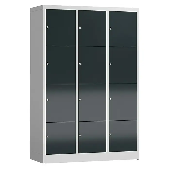 Lüllmann ClassiX Schließfachschrank - H x B x T: 180 x 118,5 x 50 cm, Lichtgrau/Anthrazit, Fertig montiert, Anzahl Fächer: 12 Stk. - Schrankwand mit zwölf Fächern.