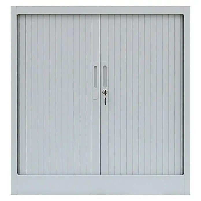 Lüllmann Rollladenschrank - H x B x T: 105 x 100 x 45,7 cm, Lichtgrau, Fertig montiert, Anzahl Böden: 2 Stk. - Metallrollladenschrank mit Schloss und Griffen, ideal für Büro oder Lager.