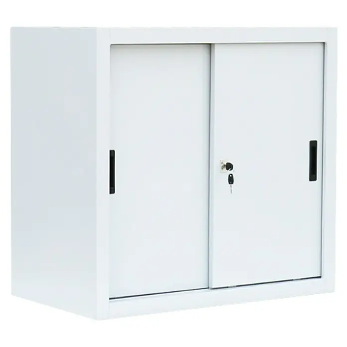 Lüllmann Schiebetür Schrank - H x B x T: 75 x 80 x 45 cm, Signalweiß, Fertig montiert, Anzahl Böden: 1 Stk. - Weißer Aktenschrank mit Schiebetüren, ideal für Büro oder Homeoffice. Abschließbar, bietet sicheren Stauraum für Dokumente.