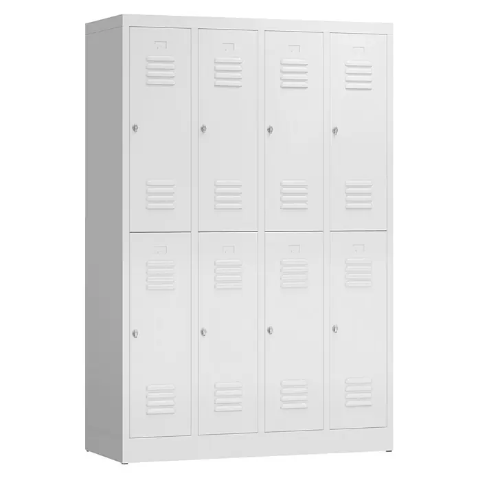 Lüllmann ClassiX Spind - H x B x T: 180 x 118,5 x 50 cm, Signalweiß, Fertig montiert, Anzahl Fächer: 8 Stk. - Helle Metallspinde mit acht Fächern, ideal für Schulen oder Umkleideräume, bieten eine sichere Aufbewahrung. Robuste Konstruktion und zeitloses Design.