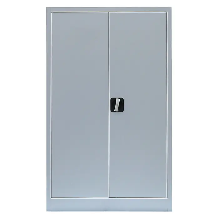 Lüllmann Metall-Mehrzweckschrank - H x B x T: 120 x 80 x 38,3 cm, Lichtgrau, Fertig montiert, Anzahl Böden: 2 Stk. - Stahlschrank mit zwei Türen und einem Griff in der Mitte. Ideal für Büro oder Werkstatt, bietet er sicheren Stauraum.