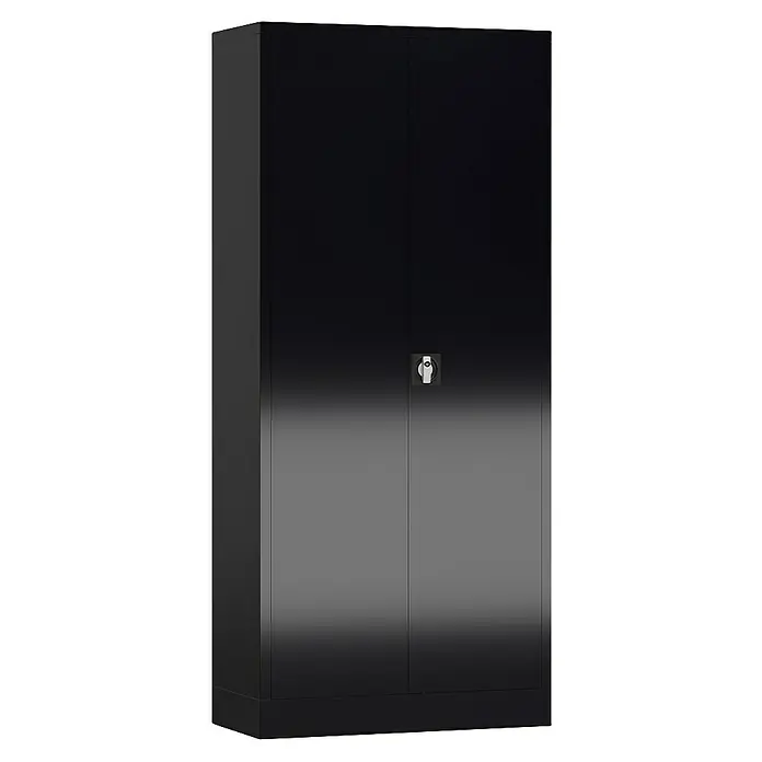 Lüllmann ClassiX Metall-Mehrzweckschrank - H x B x T: 180 x 80 x 38 cm, Tiefschwarz, Fertig montiert, Anzahl Böden: 4 Stk. - Ein schwarzer Aktenschrank mit zwei Türen und einem Drehgriffschloss, ideal für Büro oder Werkstatt, bietet viel Stauraum für Dokumente und Werkzeuge.