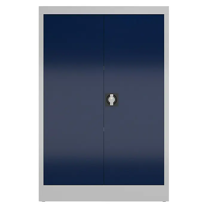 Lüllmann ClassiX Metall-Mehrzweckschrank - H x B x T: 120 x 80 x 38 cm, Lichtgrau/Enzianblau, Fertig montiert, Anzahl Böden: 2 Stk. - Blaues Aktenschrank mit abschließbaren Türen und grauem Rahmen. Ideal zur Aufbewahrung von Dokumenten und Büromaterialien.