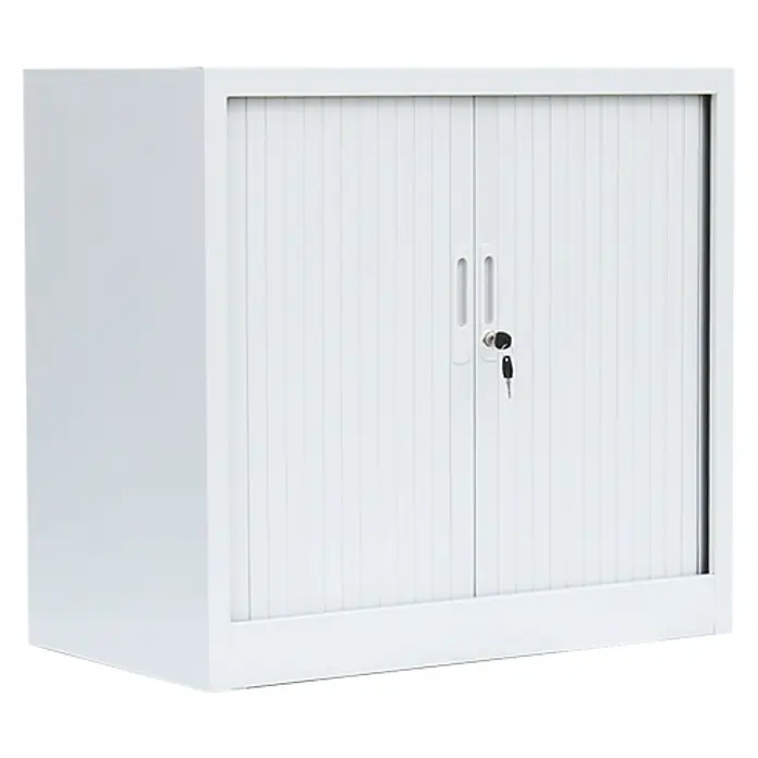 Lüllmann Rollladenschrank - H x B x T: 75 x 80 x 45,7 cm, Signalweiß, Fertig montiert, Anzahl Böden: 1 Stk. - Weißer Büroschrank mit Rolltüren und Schloss zur sicheren Aufbewahrung von Dokumenten und Büromaterialien.