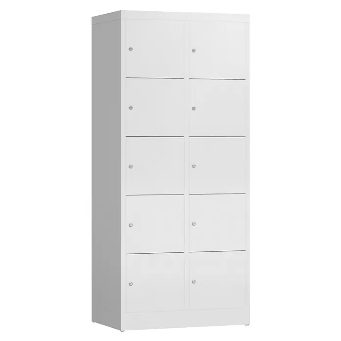 Lüllmann ClassiX Schließfachschrank - H x B x T: 180 x 80 x 50 cm, Signalweiß, Fertig montiert, Anzahl Fächer: 10 Stk. - Weißer Garderobenschrank mit zehn Fächern und je einem Drehriegelverschluss für mehr Sicherheit und Ordnung im Alltag.