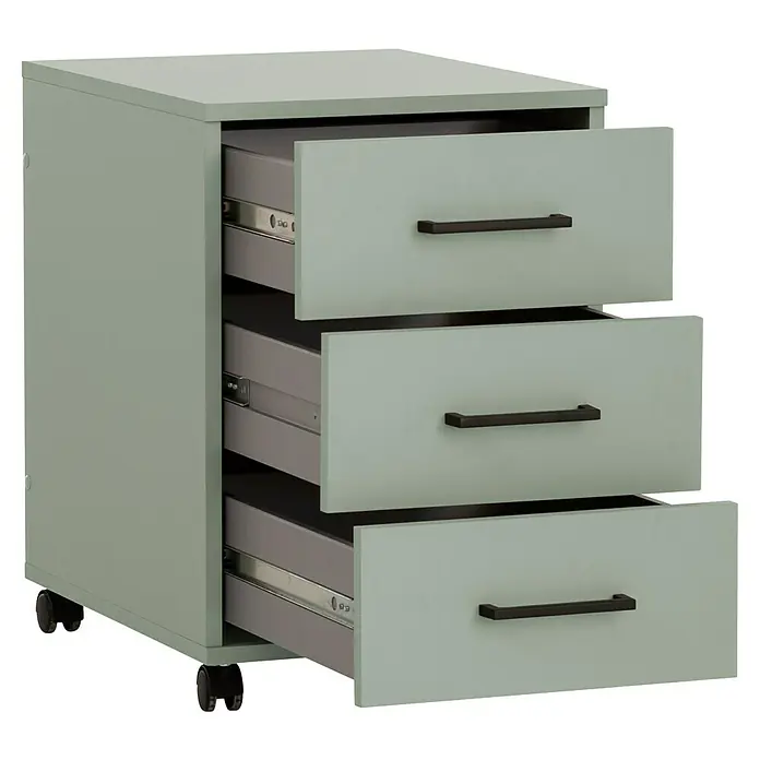 Schildmeyer Ruby Rollcontainer - L x B x H: 50 x 40 x 57 cm, Pistazie, Anzahl Schubladen: 3 Stk. - Bürocontainer in Grün mit drei Schubladen, ideal für die Aufbewahrung von Büromaterialien und Dokumenten.