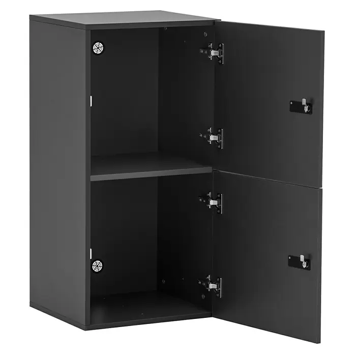Schildmeyer Spind Locked - L x B x H: 40,6 x 45,5 x 92,6 cm, Anzahl Türen: 2 Stk., Anthrazit, Zahlenschloss - Grauer Büroschrank mit zwei offenen Fächern und zwei Schranktüren mit Schlössern.