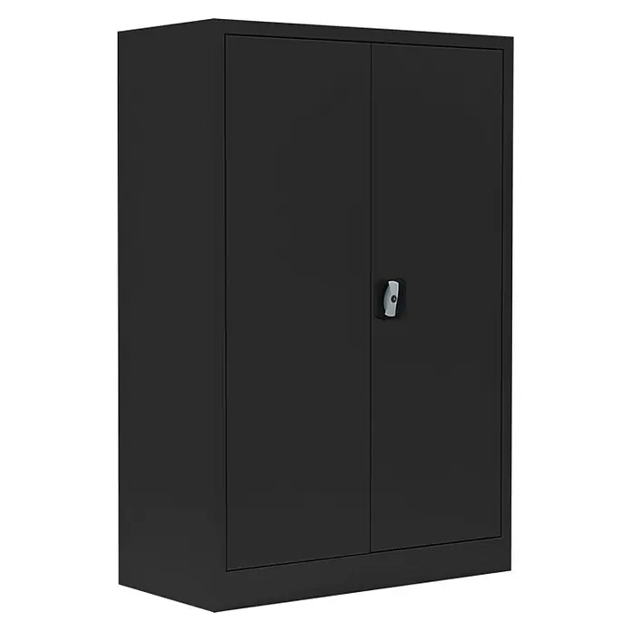 Lüllmann Metall-Mehrzweckschrank - H x B x T: 120 x 92,5 x 42,2 cm, Tiefschwarz, Fertig montiert, Anzahl Böden: 2 Stk. - Schwarzer Flügeltürenschrank mit einem Griff in der Mitte, ideal für Büro oder Werkstatt. Robuster Stahlschrank für vielseitige Aufbewahrung.
