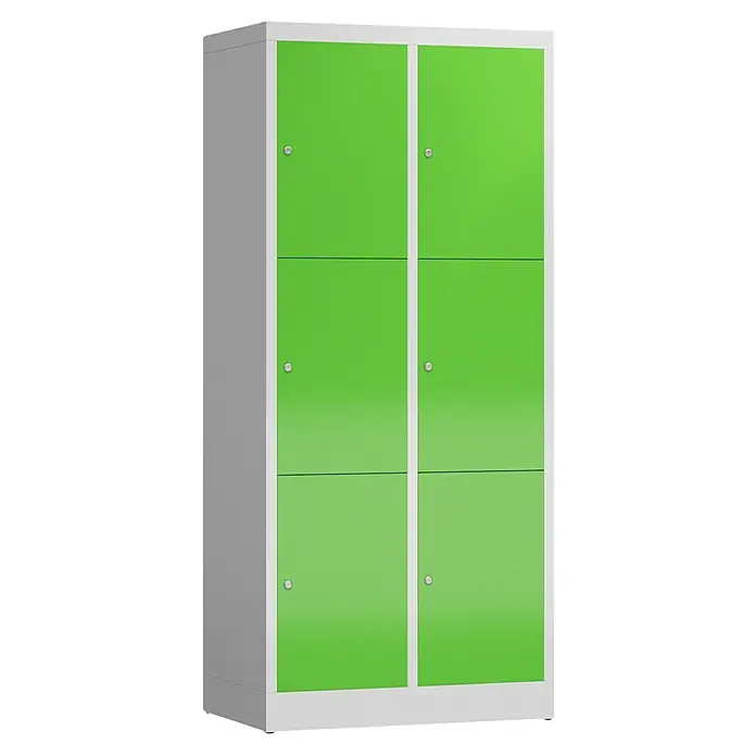 Lüllmann ClassiX Schließfachschrank - H x B x T: 180 x 80 x 50 cm, Lichtgrau/Gelbgrün, Fertig montiert, Anzahl Fächer: 6 Stk. - Grüner Spindschrank mit sechs Fächern, ideal für Schulen und Umkleideräume, bietet sicheren Stauraum.