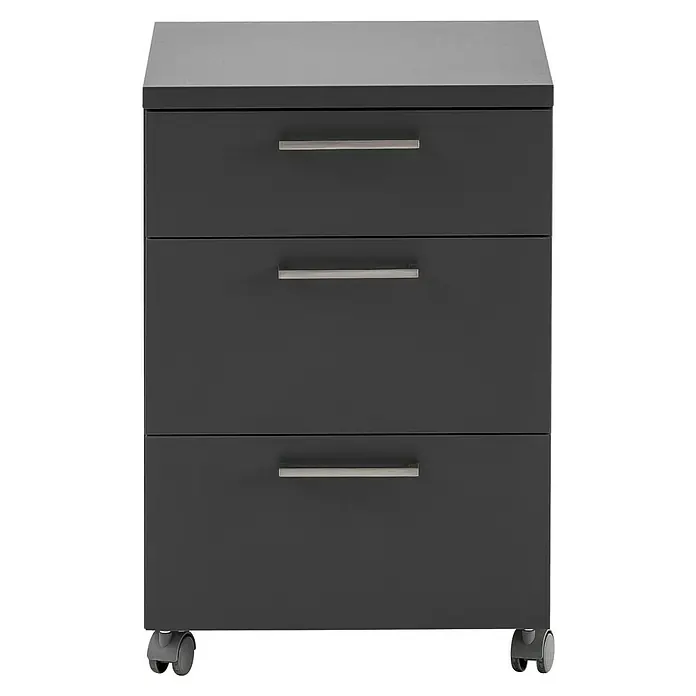 Schildmeyer 1500 Rollcontainer - L x B x H: 49,6 x 41,2 x 60,1 cm, Anthrazit, Anzahl Schubladen: 3 Stk. - Grauer Aktenschrank mit drei Schubladen und silbernen Griffen, ideal für Büro oder Arbeitszimmer.