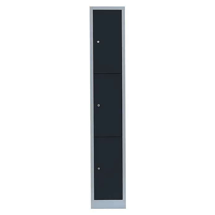 Lüllmann Schließfachschrank - H x B x T: 180 x 31,5 x 50 cm, Lichtgrau/Anthrazit, Fertig montiert, Anzahl Fächer: 3 Stk. - Grauer Garderobenschrank mit drei abschließbaren Fächern. Optimal zur sicheren Aufbewahrung persönlicher Gegenstände in Umkleideräumen.