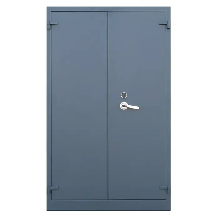 Lüllmann Metall-Mehrzweckschrank Feuergeschützt - H x B x T: 195 x 126 x 55 cm, Anthrazit, Fertig montiert, Anzahl Böden: 4 Stk. - Robuste graue Doppeltür mit Metallbeschlägen. Ideal für Sicherheitsbereiche oder industrielle Anwendungen, robust und widerstandsfähig.
