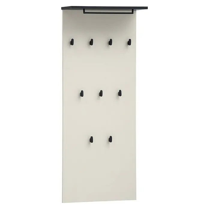 Schildmeyer Edda Garderobenpaneel - L x B x H: 20,9 x 50 x 120,6 cm, Beige/Schwarz - Garderobenpaneel mit Ablage und neun schwarzen Haken, ideal für Flur oder Ankleidezimmer. Stilvolles Design für Ordnung und Übersicht.