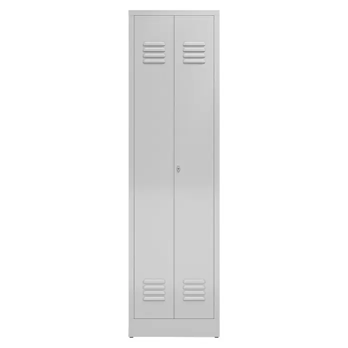 Lüllmann ClassiX Metall-Mehrzweckschrank - H x B x T: 180 x 50 x 50 cm, Lichtgrau, Fertig montiert, Anzahl Böden: 4 Stk. - Metallschrank mit zwei Türen, ausgestattet mit Belüftungsschlitzen oben und unten sowie einem mittig platzierten Schloss.
