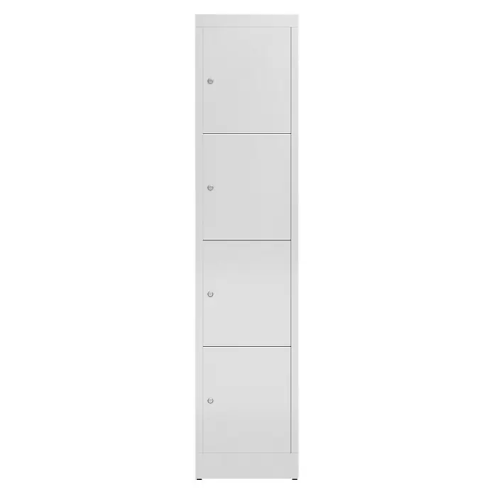 Lüllmann ClassiX Schließfachschrank - H x B x T: 180 x 41,5 x 50 cm, Lichtgrau, Fertig montiert, Anzahl Fächer: 4 Stk. - Ein schlanker, weißer Spind mit vier abschließbaren Fächern. Ideal für Büro, Schule oder Sport.