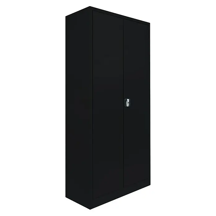 Lüllmann Metall-Mehrzweckschrank - H x B x T: 180 x 80 x 38,3 cm, Tiefschwarz, Fertig montiert, Anzahl Böden: 4 Stk. - Schwarzer Flügeltürenschrank mit Schloss, ideal für Büro oder Werkstatt, zur sicheren Aufbewahrung von Dokumenten und Werkzeugen.