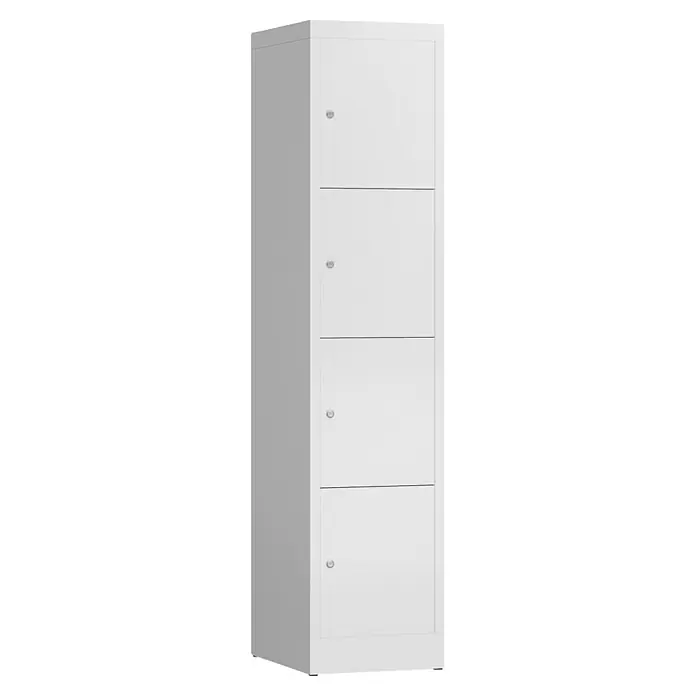 Lüllmann ClassiX Schließfachschrank - H x B x T: 180 x 41,5 x 50 cm, Signalweiß, Fertig montiert, Anzahl Fächer: 4 Stk. - Weißer Spind mit vier Fächern, ideal für die Aufbewahrung von Kleidung und persönlichen Gegenständen. Das schlichte Design passt in viele Umgebungen.