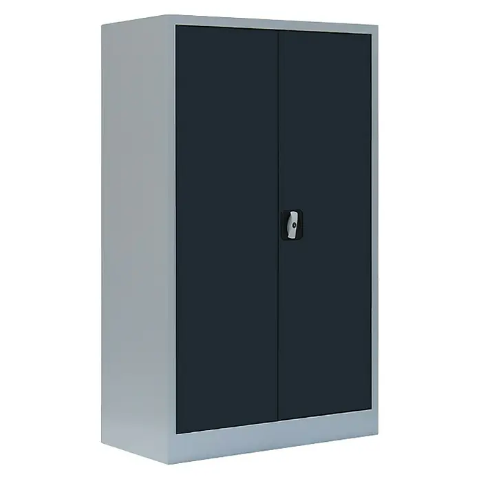 Lüllmann Metall-Mehrzweckschrank - H x B x T: 120 x 80 x 38,3 cm, Lichtgrau/Anthrazit, Fertig montiert, Anzahl Böden: 2 Stk. - Abbildung eines grauen Metallschranks mit zwei Türen.