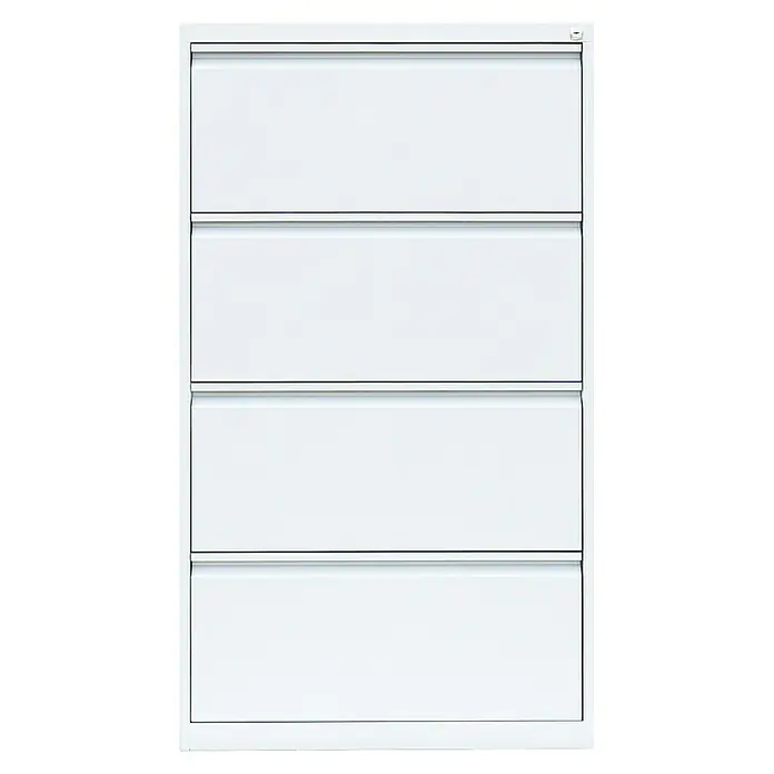 Lüllmann Hängeregisterschrank - H x B x T: 132 x 76 x 62 cm, Signalweiß, Fertig montiert, Anzahl Schubladen: 4 Stk. - Weißer Aktenschrank mit vier Schubladen. Der Schrank bietet viel Stauraum für Dokumente und Büromaterialien.