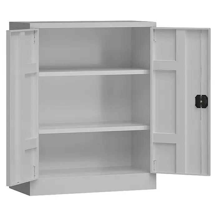 Lüllmann ClassiX Metall-Mehrzweckschrank - H x B x T: 100 x 80 x 38 cm, Lichtgrau, Fertig montiert, Anzahl Böden: 2 Stk. - Offener, grauer Metallschrank mit zwei Türen und zwei Einlegeböden bietet viel Stauraum.