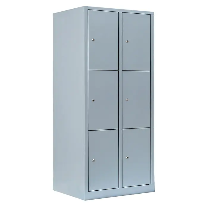 Lüllmann Schließfachschrank - H x B x T: 180 x 80 x 50 cm, Lichtgrau, Fertig montiert, Anzahl Fächer: 6 Stk. - Grauer Stahlschrank mit sechs abschließbaren Fächern. Ideal für Büros und Umkleideräume.