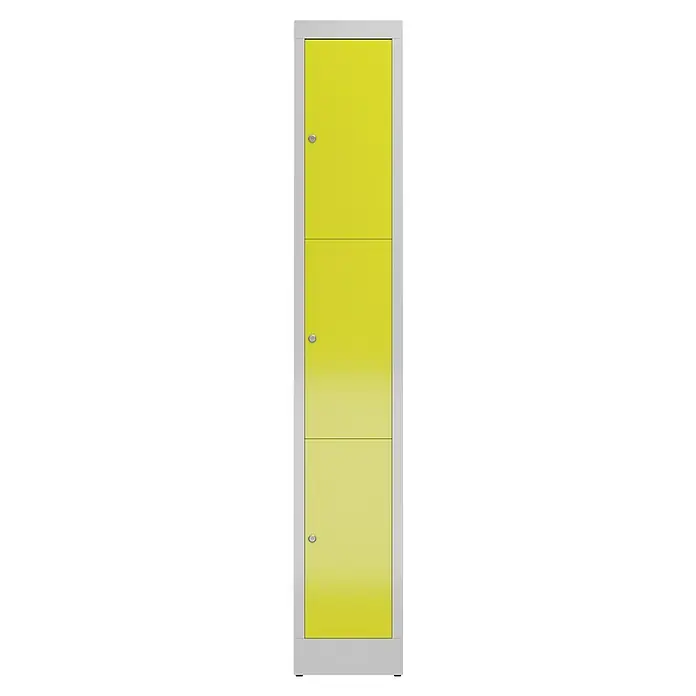 Lüllmann ClassiX Schließfachschrank - H x B x T: 180 x 31 x 50 cm, Lichtgrau/Zinkgelb, Fertig montiert, Anzahl Fächer: 3 Stk. - Gelber dreitüriger Spind zur sicheren Aufbewahrung von persönlichen Gegenständen. Perfekt für Schulen und Fitnessstudios!
