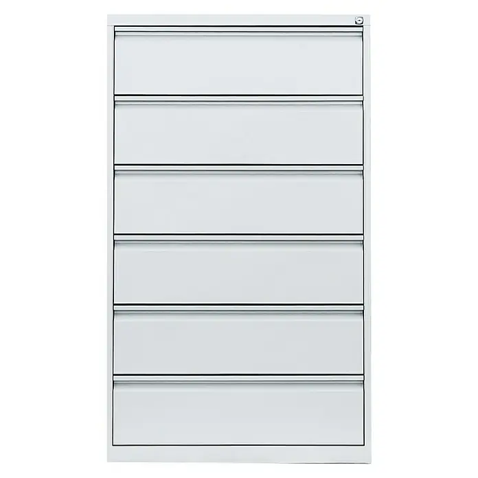 Lüllmann Hängeregisterschrank - H x B x T: 132 x 76 x 62 cm, Signalweiß, Fertig montiert, Anzahl Schubladen: 6 Stk. - Bild eines weißen Aktenschranks mit mehreren Schubladen, ideal für die Büroorganisation.