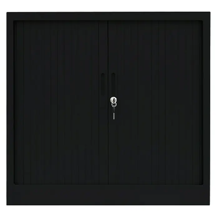 Lüllmann Rollladenschrank - H x B x T: 75 x 80 x 45,7 cm, Tiefschwarz, Fertig montiert, Anzahl Böden: 1 Stk. - Schwarzer Aktenschrank mit zwei Türen und Schlüssel für sichere Aufbewahrung von Büromaterialien und Dokumenten.