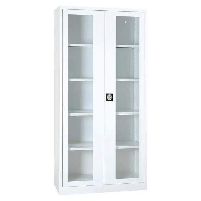 Lüllmann Medizinschrank - B x H: 92,5 x 195 cm, Signalweiß - Dieser Büroschrank in Weiß mit Glastüren bietet viel Stauraum für Ordner und Büromaterial. Ideal für Büro und Arbeitszimmer.